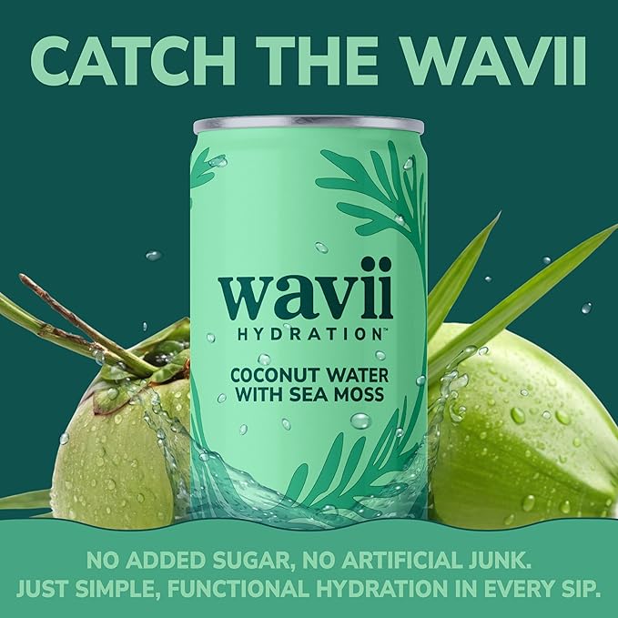 Wavii Hydration Organic Coconut Water with Organic Sea Moss 11 fl oz Cans Pack of 12 – Clean Refreshing Hydration with Naturally Occurring Electrolytes No Added Sugar Non-GMO