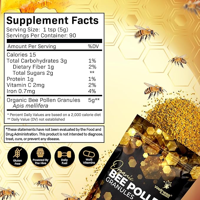 Organic Bee Pollen Granules 2 Lbs - Bee Pollen Supplement Super Food Packed with Proteins Vitamins &amp Minerals Gluten-Free - Immune Support Energy Boost and Digestive Wellness USA Made 2 Packs
