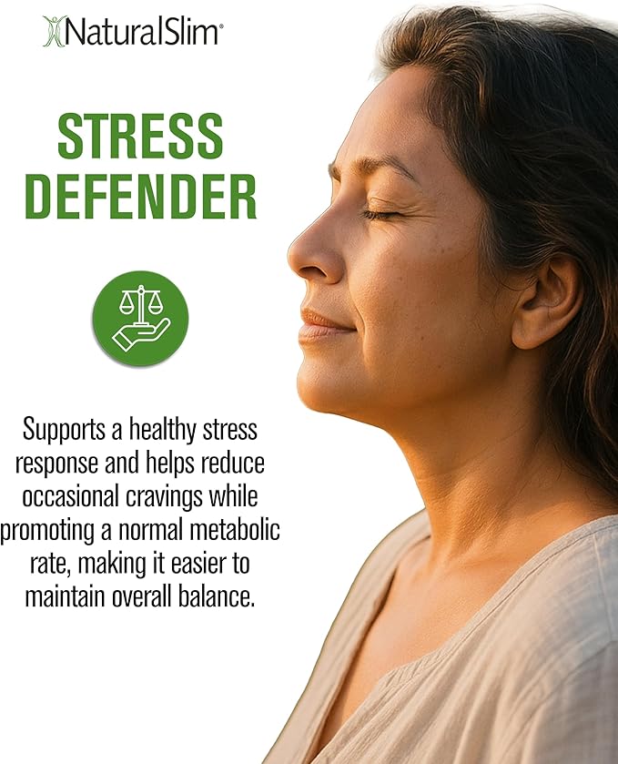 NaturalSlim Stress Relief Supplement - Stress Defender High Cortisol Reducer Control Cravings Sleep &amp Metabolism Support with Vitamin B5 Pantothenic Acid &amp L Tyrosine - 180 Vegetable Capsul