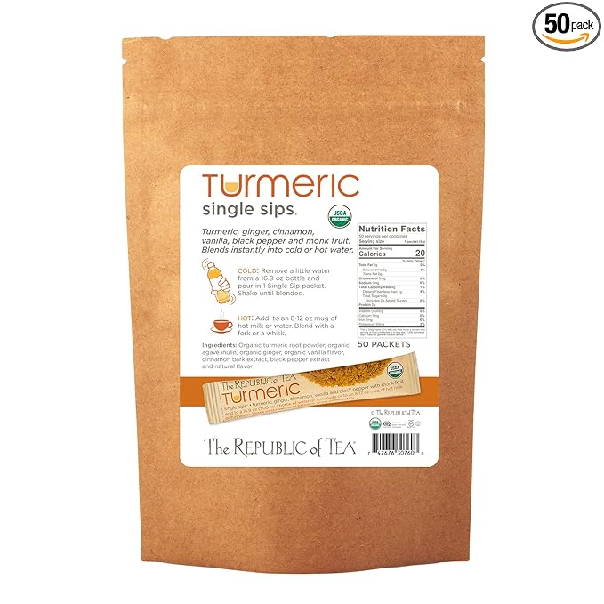 The Republic of Tea Organic Turmeric Single Sips 50 Single Servings of Instant Turmeric Tea