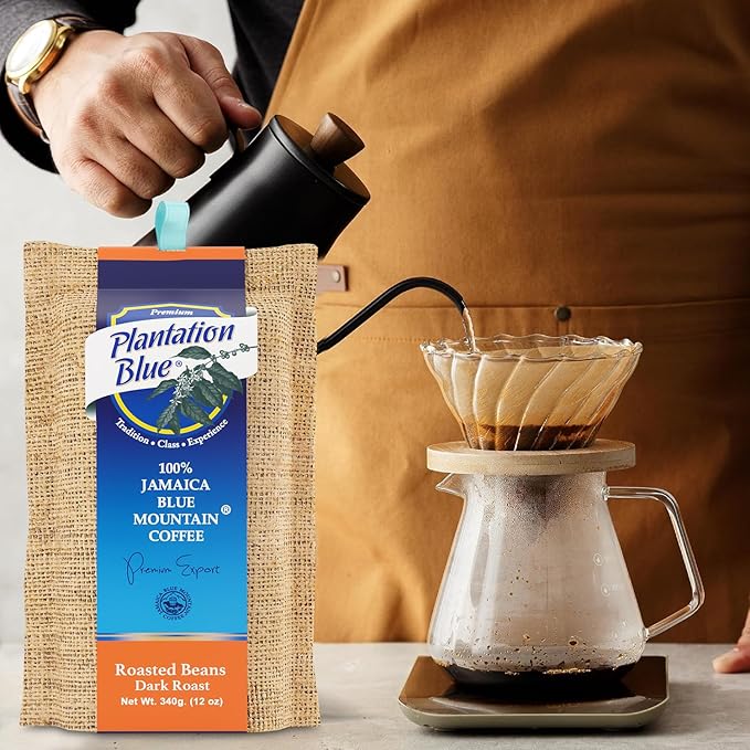 Plantation Blue 100% Blue Mountain Coffee Dark Roast Whole Bean Premium Jamaican Coffee 12oz