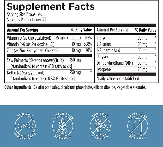 Designs for Health Saw Palmetto Prostate Supplement for Men - Prostate Supreme with Saw Palmetto DIM Vitamins Nettle Zinc + Chrysin - Non-GMO Soy Free (60 Capsules)