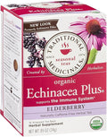 Traditional Medicinals Organic Echinacea Plus Elderberry Herbal Tea Promotes Immune Function (Pack of 3) - 48 Tea Bags Total