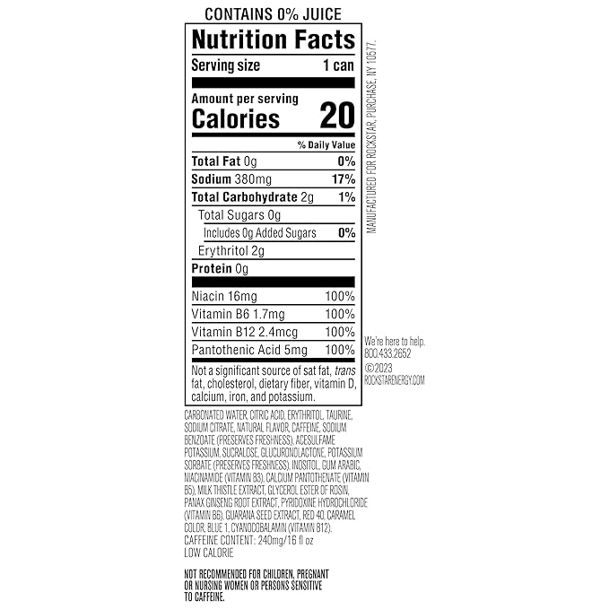 Rockstar Pure Zero Fruit Punch 16 Fl Oz Can