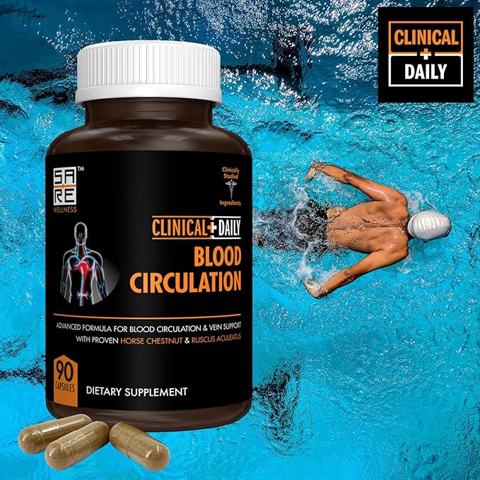 Clinical Daily Blood Circulation Supplement. Butchers Broom Horse Chestnut Cayenne L-Arginine Diosmin. Herbal Varicose Vein Treatment. Poor Circulation and Vein Support. 90 Capsules