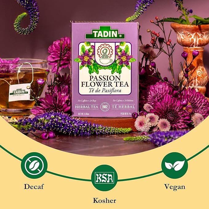 Tadin Passion Flower Herbal Tea Caffeine Free 24 Tea Bags Per Box Pack of 6 Boxes Total