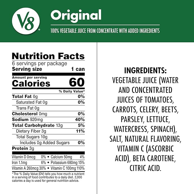 V8 Vegetable Juice 100% Original 11.5 fl oz | 24 Cans Total | 4 Cases of 6