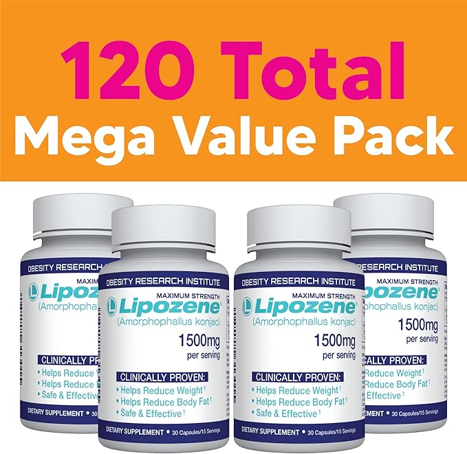 Lipozene Diet Pills - Weight Loss Supplement - 4 Bottles of 30 Capsules Each a Total of 120 Capsules!