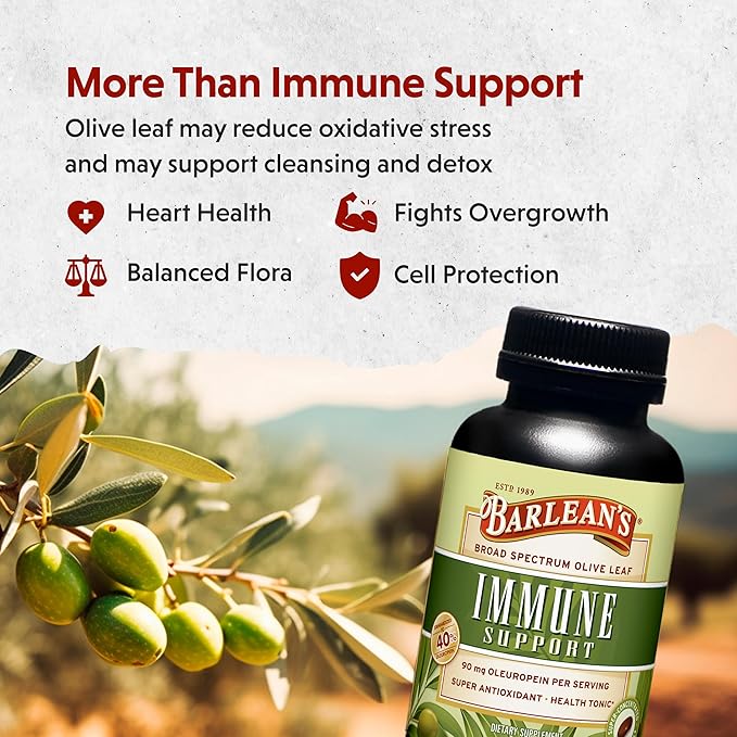 Barlean's Olive Leaf Complex Softgels Immune Support Supplement with 90 mg Oleuropein Antioxidants Concentrated Heart Health and Immunity Booster Pills 60 Count