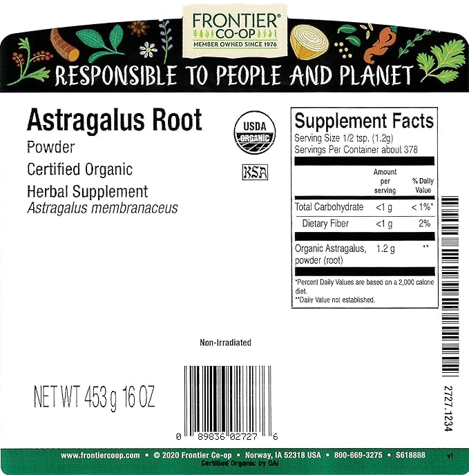 Frontier Co-op Organic Powder Astragalus Root 1lb
