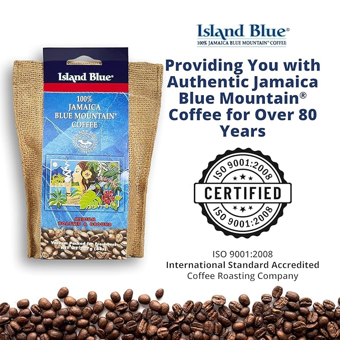 Island Blue -100% Jamaica Blue Mountain Medium Roasted Coffee - Grounds 16oz