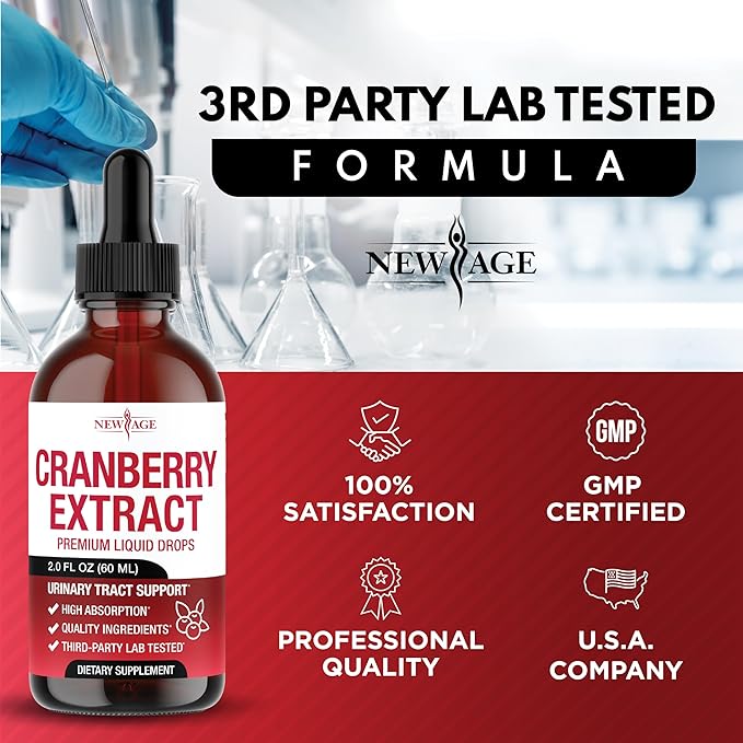 NEW AGE Cranberry Concentrate Liquid Drops – Cranberry Drops (Vaccinium macrocarpon) Extract – Urinary Tract &amp Bladder Support Antioxidant Protection – Vegan Alcohol-Free Sugar-Free – 8 fl oz
