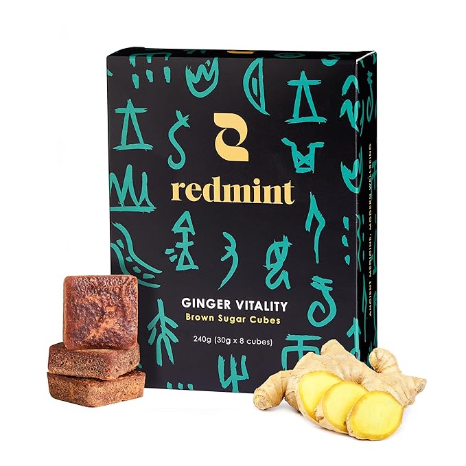 Redmint Brown Sugar Ginger Tea Cube All Natural Taiwanese Brown Sugar Cubes for Menstrual Cycle Digestive &amp Immune Support | Traditional Chinese Herbal Tea | 30g × 8 Cubes