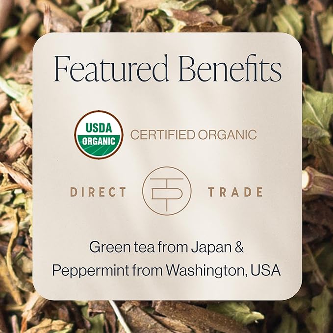 Rishi Tea Green Tea Mint - Organic Low Caffeine Loose Leaf Tea with Houjicha Roasted Japanese Green Tea &amp Peppermint Tea - 16 Ounces 90+ Servings