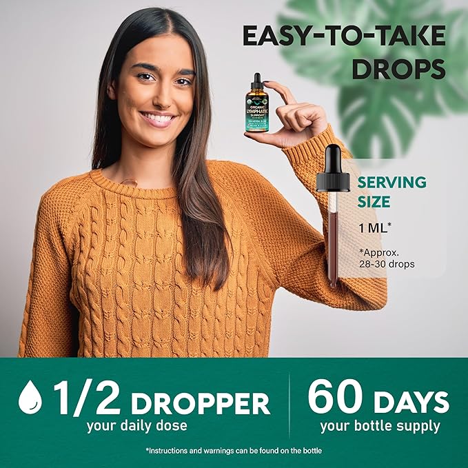 USDA Organic Lymphatic Drainage Supplement - Echinacea | Elderberry | Dandelion | Rosehip | Cleavers | Calendula | Burdock - Made in USA - Lymph System Drops - Immune Support Cleanse &amp Detox 2 f
