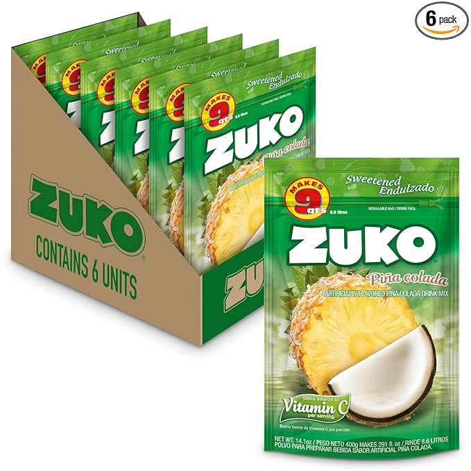 Zuko Pineapple Coconut Instant Powder Drink | Family Pack | No Sugar Needed | Vitamin C | 14.1 Ounce (Pack of 6)