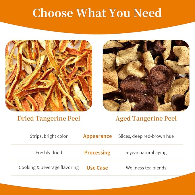 Wanhua Hall Fresh Dried Tangerine Peel Dried Mandarin Orange Peel Strips 4.94oz/140g Mandarin Pure Citrus Peel Strips Natural Mandarine Scent Suitable for Cooking &amp Tea