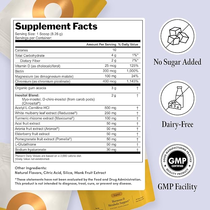 Ovii Metabolic Support for Women – Reducose® White Mulberry with Myo-Inositol &amp D-Chiro Inositol 40:1 Blend – Hormone Balance Glucose Support &amp Appetite Control Supplement – 30 Servings Trop