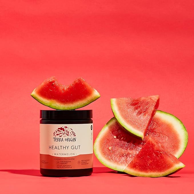 TERRA ORIGIN Healthy Gut Watermelon | 30-Servings with L-Glutamine Zinc Glucosamine Slippery Elm Bark Marshmallow Root and More!
