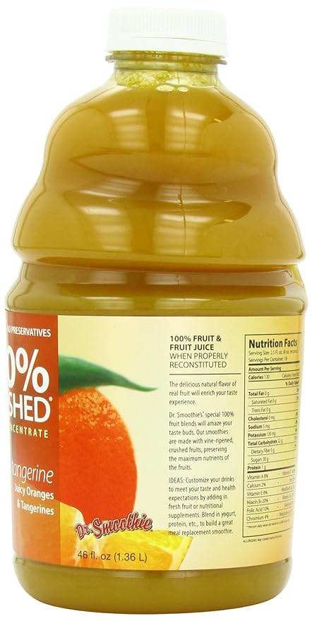 Dr. Smoothie 100% Crushed Fruit Concentrate Orange Tangerine 46-Ounce Bottles (Pack of 2)