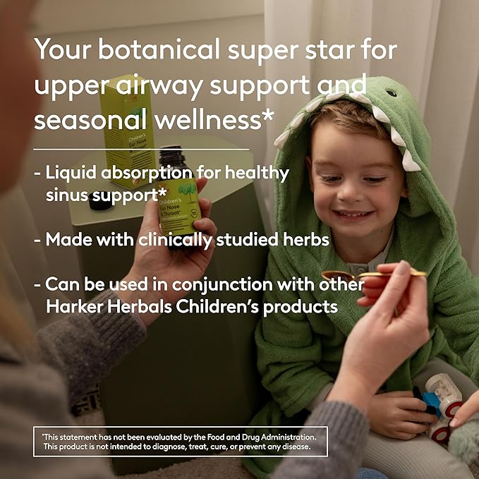 Children's Ear Nose &amp Throat Syrup Herbal Formula for Sinuses &amp Seasonal Wellness Includes Echinacea Pelargonium &amp Elderflower Plant-Based - 5.1 Fl oz (30 Servings)