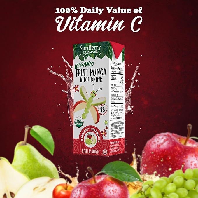 Sunberry Farms Organic Fruit Punch Juice Drink – 32 Pack (6.75 fl oz Each) | USDA Organic | No Sugar Added | Gluten-Free | GMO-Free | Preservative Free | Excellent Source of Vitamin C