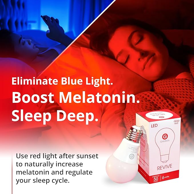 Revive - 670nm Red Light Bulb by Gamma - Sleep Therapy - Melatonin Promoting Natural Sleep Aid