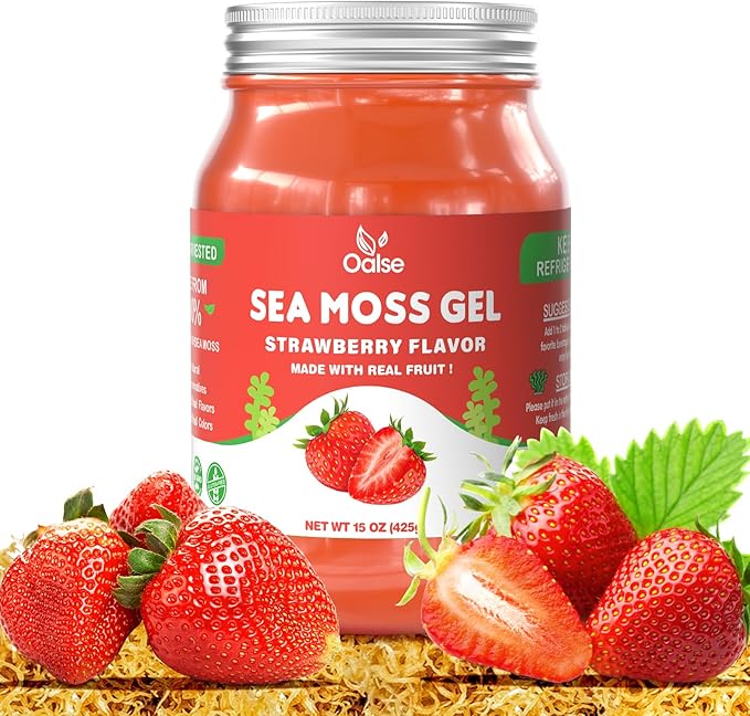 15 OZ Sea Moss Gel- Natural Wildcrafted Irish Seamoss Gel with 92 Minerals and Vitamins - Non-GMO Gluten-Free Vegan - Immune Defense Thyroid Digestive Support (Strawberry)