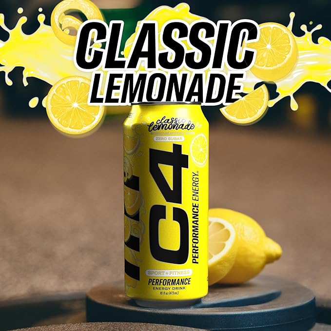 C4 Energy Drink Lemonade Limited Edition Carbonated Sugar Free Pre Workout Performance Drink with no Artificial Colors or Dyes 16oz Pack of 12