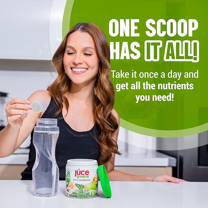 Terra Kai Organics JUCE Green Superfood Powder Organic Fruits and Veggies Supplement W/ 77 Superfoods Plus Prebiotic Probiotic Blend Harvest Apple Flavor - 20 Servings (250 g)