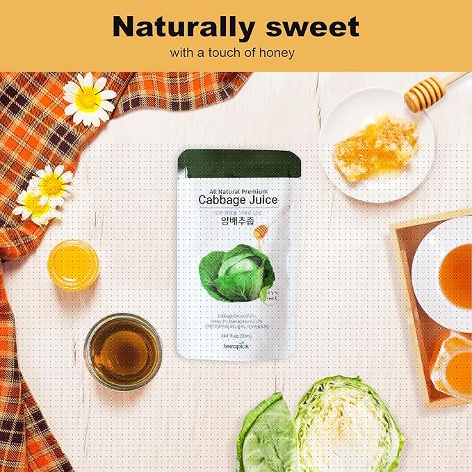 TerraPick Green Cabbage Juice Sweetened with Manuka Honey - Natural Cabbage Extract Juice Vegetable Juice Superfood (3.04 fl oz X 30 pouches)