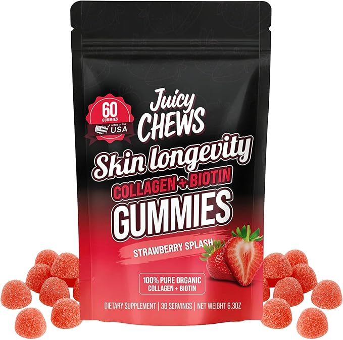 Biotin and Collagen Gummies | Low Sugar Non-GMO Collagen Gummies for Men and Women | All Natural Flavors | 60 Gummies | 30 Servings | Strawberry Flavor
