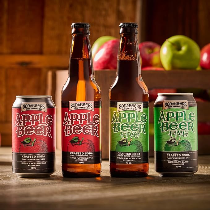 Apple Beer Five | SodaBeers Brewing Co | Alcohol-Free Gluten Free &amp Sugar Free Crafted Apple Soda Refreshing Fruit Beverages Low Calorie Zero Sugar Soda (12 Cans)