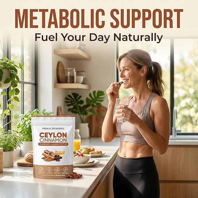 Primal Remedies Ceylon Cinnamon - 300 Softgels with MCT Oil Highly Bioavailable Non-GMO Gluten Free Vegan Capsules for Blood Sugar &amp Metabolism Support (1)