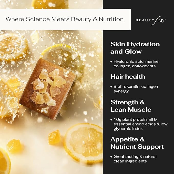 Beauty f(x) Protein Beauty Bites – Collagen Bars – Lemon Ginger Turmeric Collagen Protein Bars for Women – 10g Protein 110 Calories No Added Sugar – Supports Skin Hair and Nails