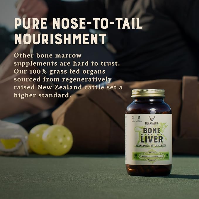 Heart &amp Soil – 100% Grass Fed &amp Finished Bone Marrow &amp Beef Liver from Regenerative Cattle – Supports Bones joints Tissue &amp Skin – 3000mg Libido Booster For Women &amp Men – Glass B