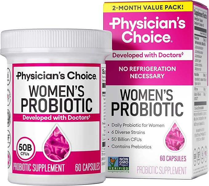 Physician's Choice Probiotics - PH Balance Digestive UT &amp Feminine Health - 50 Billion CFU - 6 Unique Strains for Women - Organic Prebiotics Cranberry Extract+ - Probiotic - 60 CT