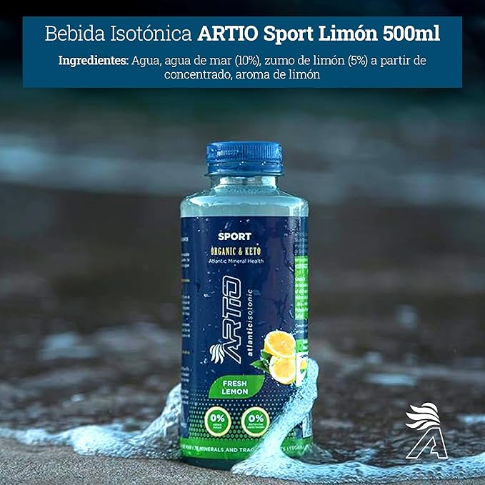 Artio Lemon Sports Drink Isotonic made with 10% - 12 Pack - Seawater and 78 Bioavailable Minerals that Provide Optimal Hydration Drinks