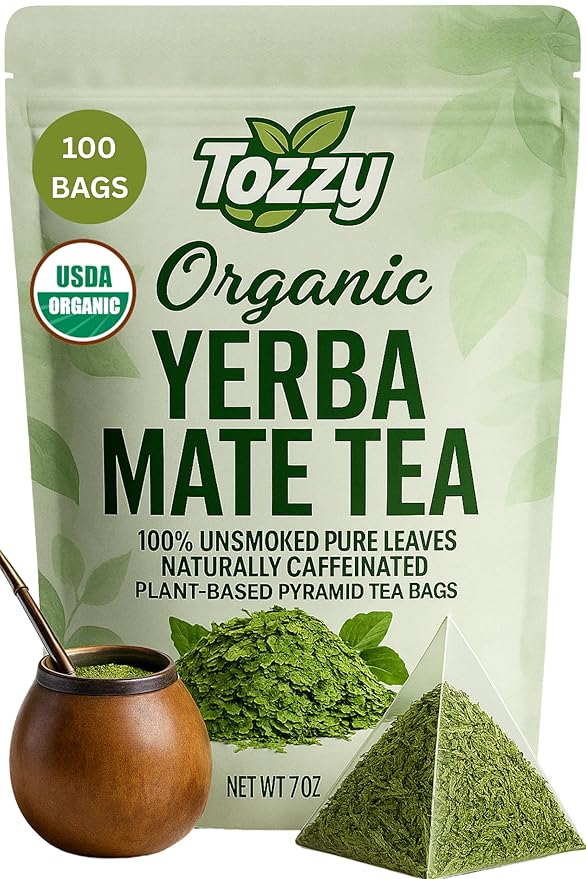 Tozzy Organic Unsmoked Yerba Mate Tea – 100 Count Plant-Based Pyramid Tea Bags