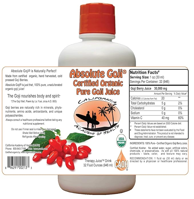 Absolute Goji - Pure Organic Goji Juice from CAOH (1 - 32 oz Bottle)
