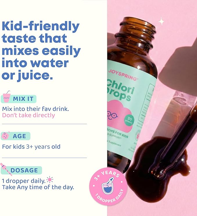 JoySpring Liquid Chlorophyll Drops for Kids | Super Greens for Kids Infused with Elderberry &amp Chlorophyll for Bad Breath |Sugar Free Body Deodorizing Supplement |Berry Flavor| 30 Servings