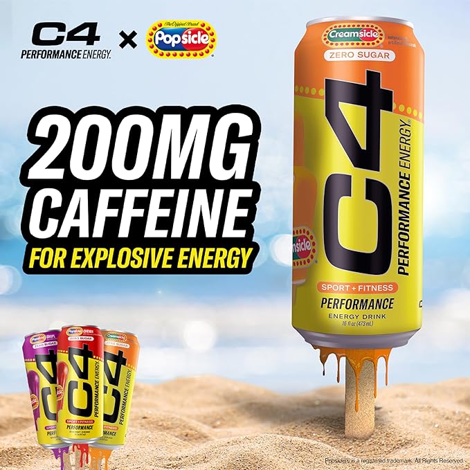 Cellucor C4 Performance Energy Drink | Zero Sugar Carbonated Preworkout Energy 200mg Caffeine with Beta Alanine Orange Creamsicle 16 FL Oz (Pack of 24)