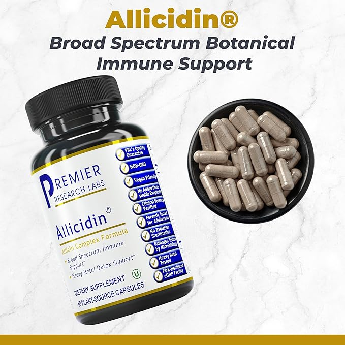 Premier Research Labs Allicidin - Garlic Allicin Supplement Garlic Supplements Garlic Pills Allicin Extract Garlic Extract Odorless Garlic Capsules Immune Support - 60 Vegetarian Capsules