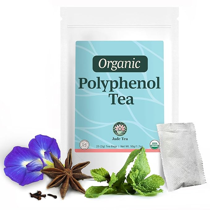 Jade Tea - Organic Polyphenol Tea - Peppermint Leaf Star Anise Clove &amp Butterfly Pea Flower - Antioxidant Rich for Inflammation Support - 25 Count (Pack of 1) - Made In USA