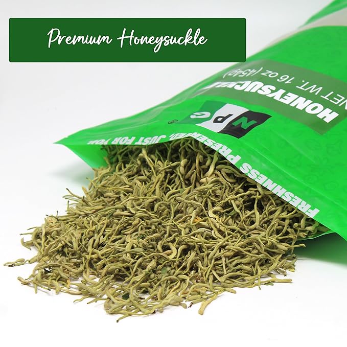 NPG Dried Honeysuckle Bulk 16 Oz Jin Yin Hua Natural Herbal Tea Sweet Floral Aroma Resealable Packaging Versatile for Relaxing Teas Traditional Dry Flower Tea