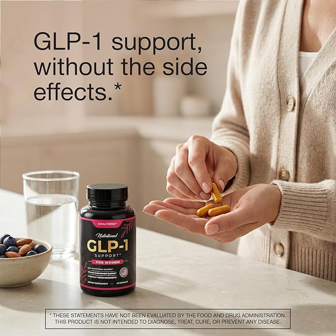 UNALTERED GLP-1 Supplement for Women - Natural Support for Cravings Weight &amp Gut Health - Clinically Tested Ingredients Biochemist-Formulated Vegan - 60 Capsules