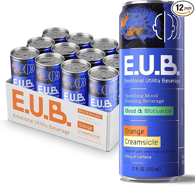 Emotional Utility Mood and Motivation Beverage - Orange Creamsicle Sparkling Beverage with Nootropics &amp Adaptogens 12oz cans (12 pack)