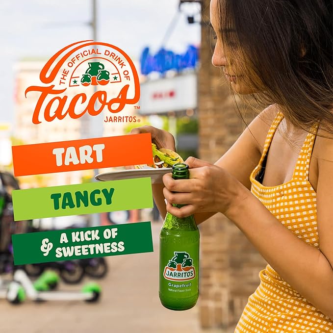 Jarritos - Mexican Soda Soft Drinks Grapefruit (17.7 oz 524ml) 24 Bottles - Made with Real Cane Sugar - 0g Fat - Made in Mexico - Natural Flavor Soda Pop - Party &amp BBQ Beverages