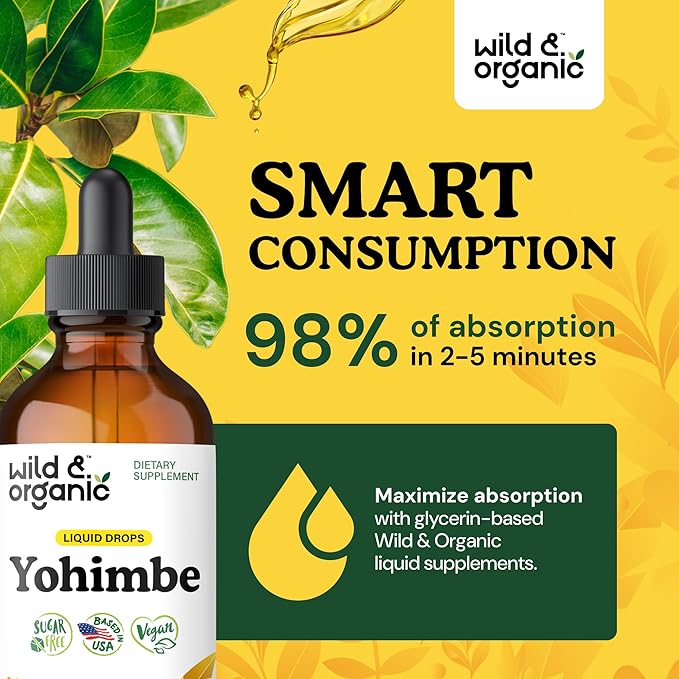 Wild &amp Organic Yohimbe Supplements for Men &amp Women - 5 mg Yohimbine Extract Tincture - Alcohol-Free Yohimbe Bark Drops - Vegan Non-GMO &amp Sugar-Free - 4 fl oz