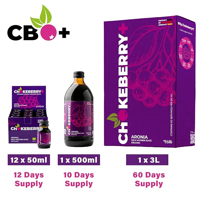 Chokeberry+ Raw Aronia Juice - Rich in Antioxidant &amp 100% Organic Aronia Berry Juice Concentrate - Vegan Gluten-free &amp No Sugar Added - First-Press Mother Juice - 1 x 3L (101.4oz) Bag-In-Box